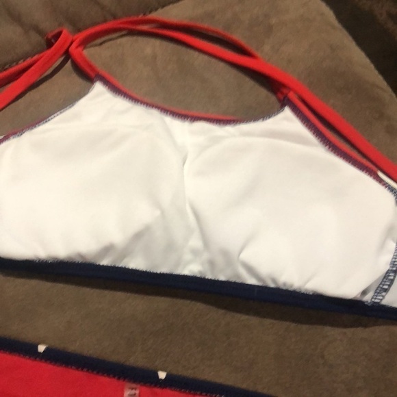 F21 navy blue bikini bottoms with white stars and red white and blue bikini top - Picture 4 of 7